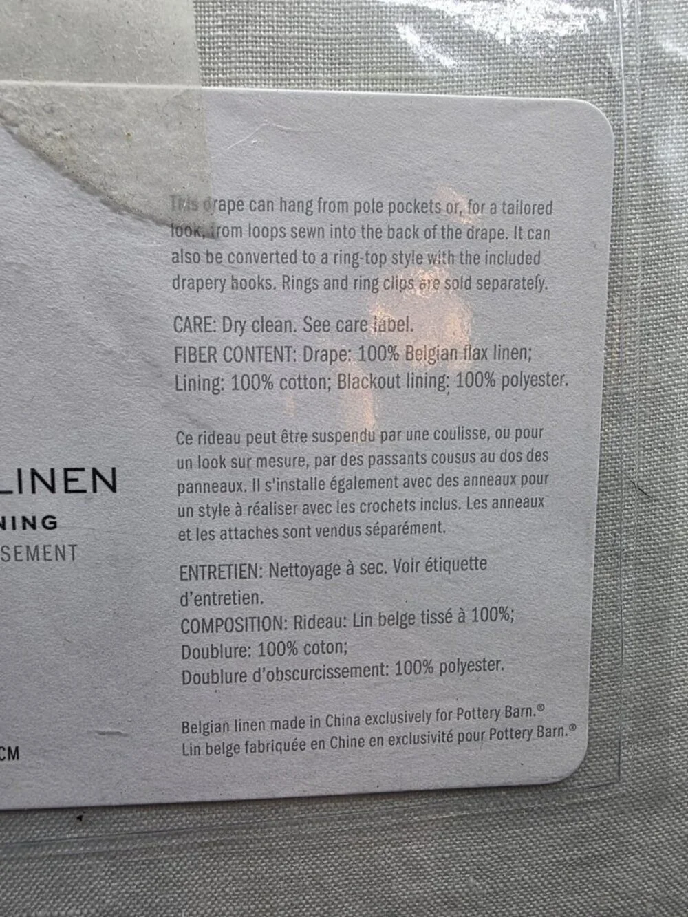 Pottery Barn Belgian Flax Linen BlkOut Curtain Pair 50x 84 Ivory New 3-in-1 Pole